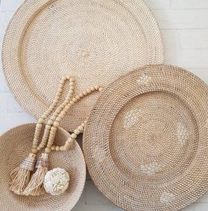 Natural white washed Rattan tray 60cm