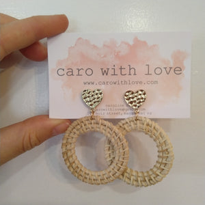 Woven gold heart earrings