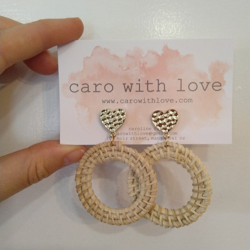 Woven gold heart earrings