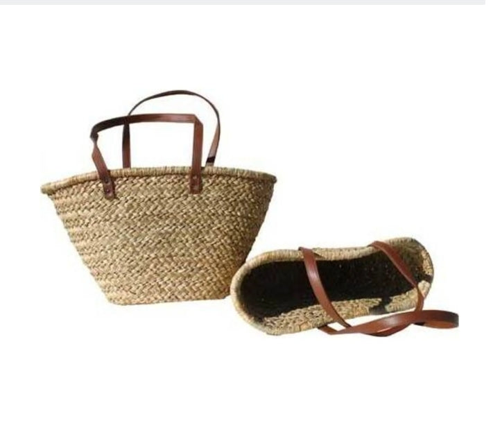 French Market Basket - Leather look handle - small