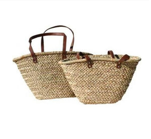 French Market Basket - Leather look handle - small